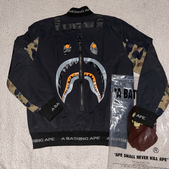 Bape Other - NWT Bape Shark Bomber Jacket Black Size XL Camo